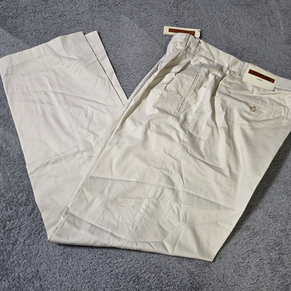 Axis Mens 36 Pleated Cotton Trousers Stone Beige Straight Leg Chinos CS23021 NEW